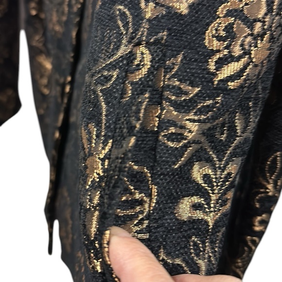 Laura Ashley Black Bronze Tapestry and Velvet Button Up Peacoat Jacket Womens L - Picture 9 of 13